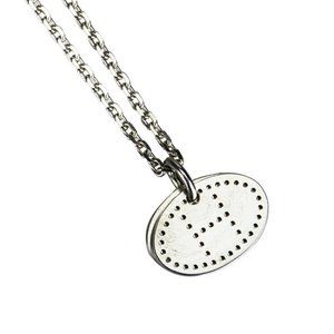 HERMES Eclipse Oval H Tag Silver Chain Necklace